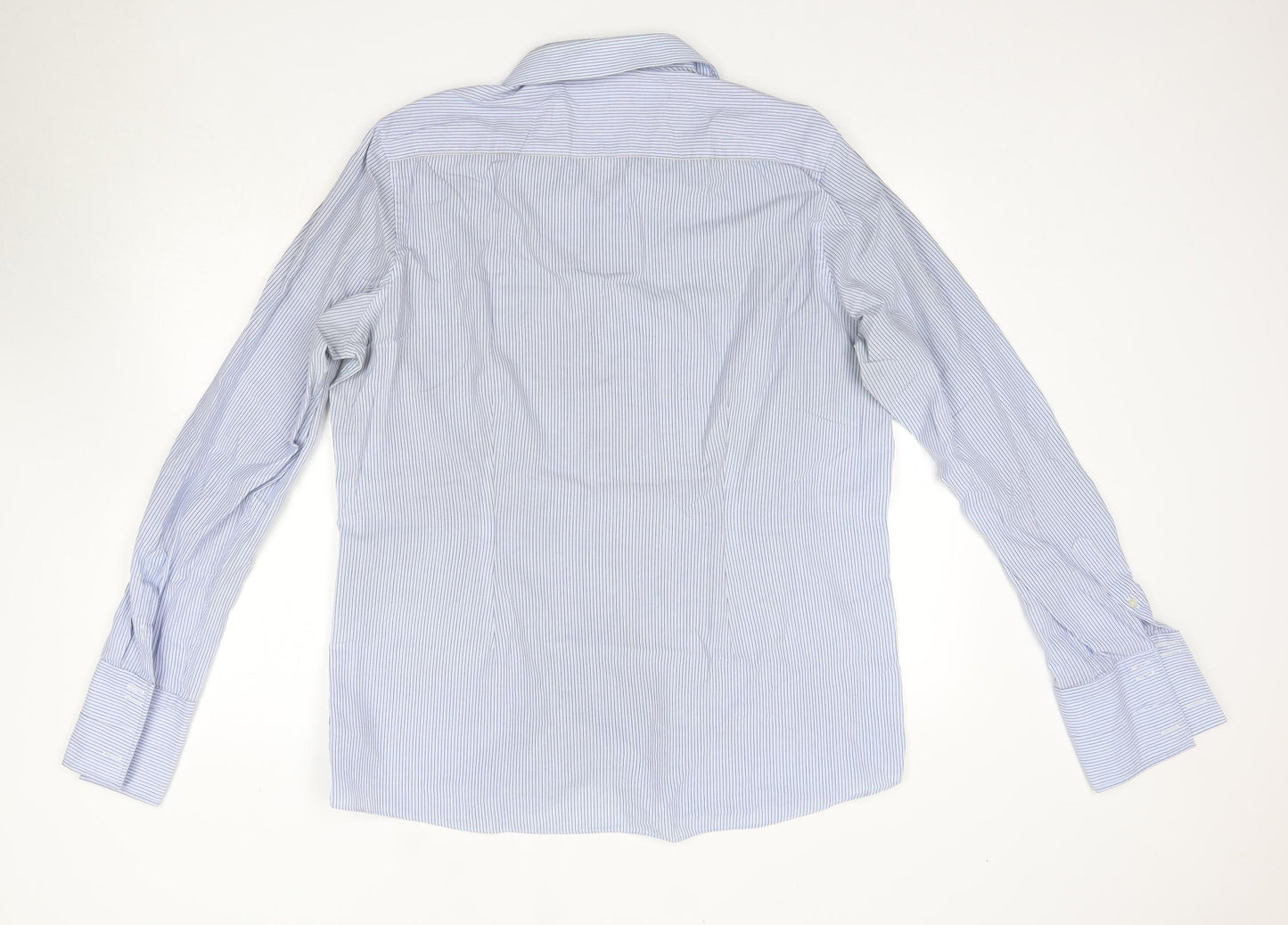 NEXT Mens Blue Striped Polyester  Dress Shirt Size 17.5 Collared