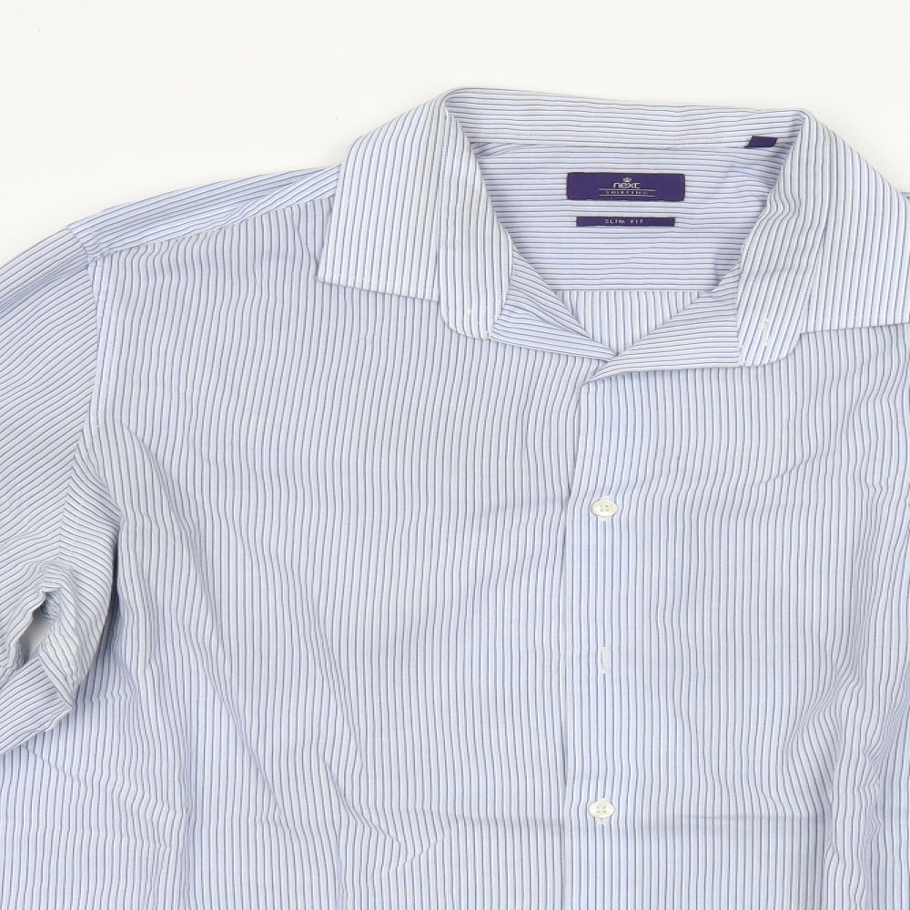 NEXT Mens Blue Striped Polyester  Dress Shirt Size 17.5 Collared