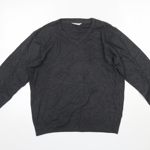 M&S Boys Grey V-Neck  Cotton Pullover Jumper Size 15-16 Years