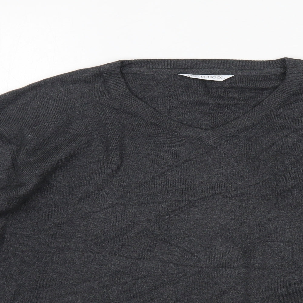 M&S Boys Grey V-Neck  Cotton Pullover Jumper Size 15-16 Years