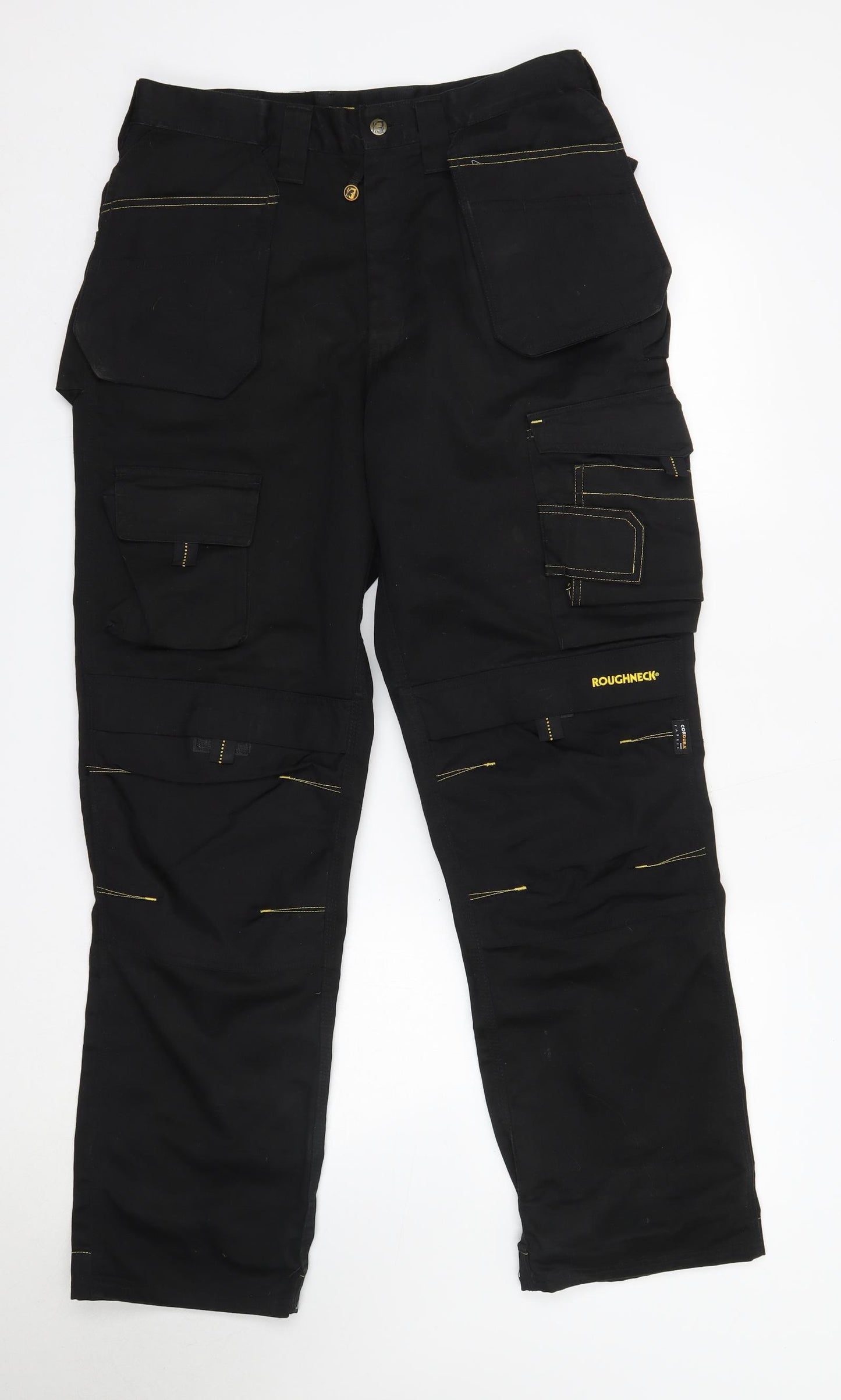 Roughneck Mens Black  Polyester Cargo Trousers Size 32 in L30 in Regular