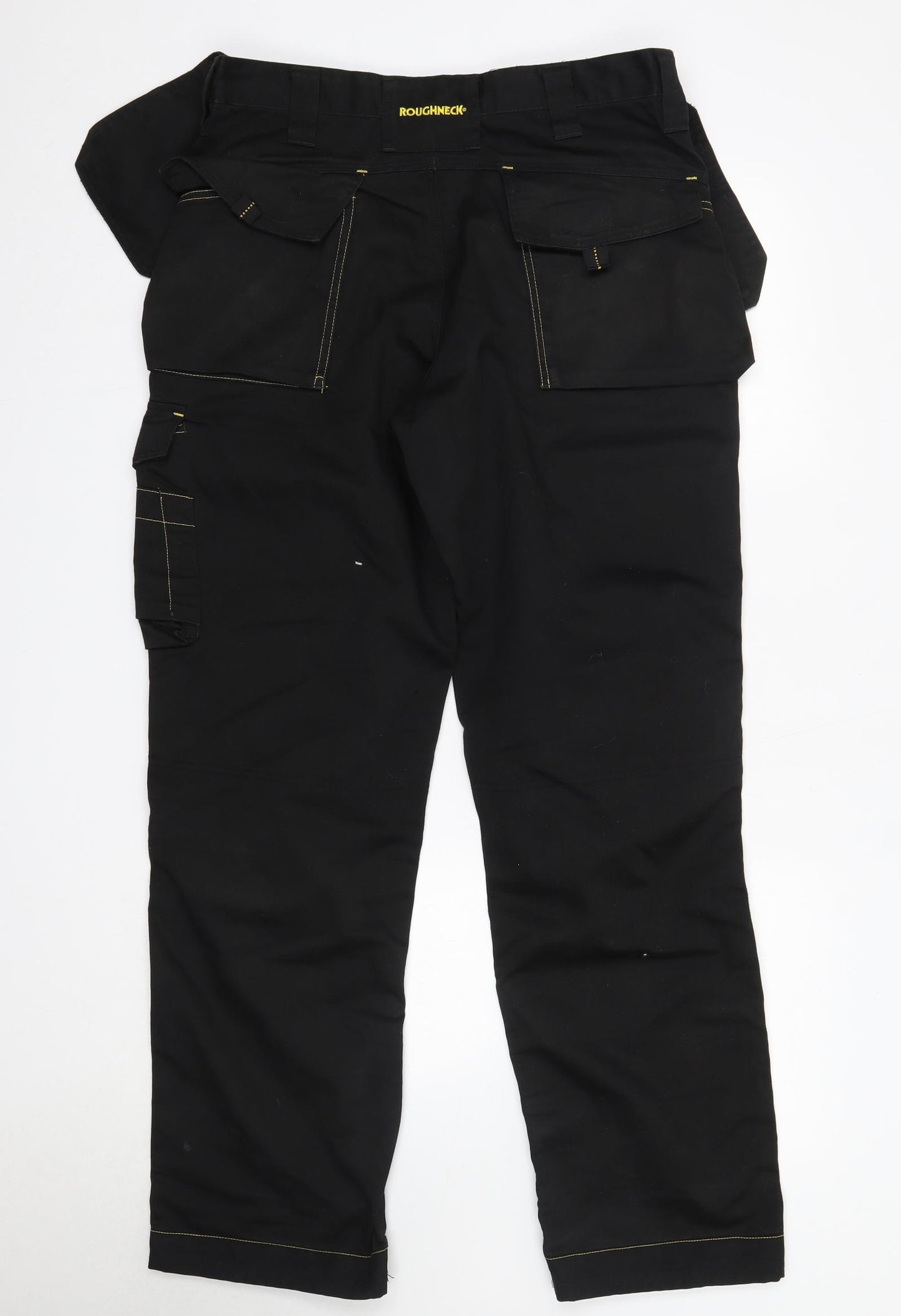 Roughneck Mens Black  Polyester Cargo Trousers Size 32 in L30 in Regular