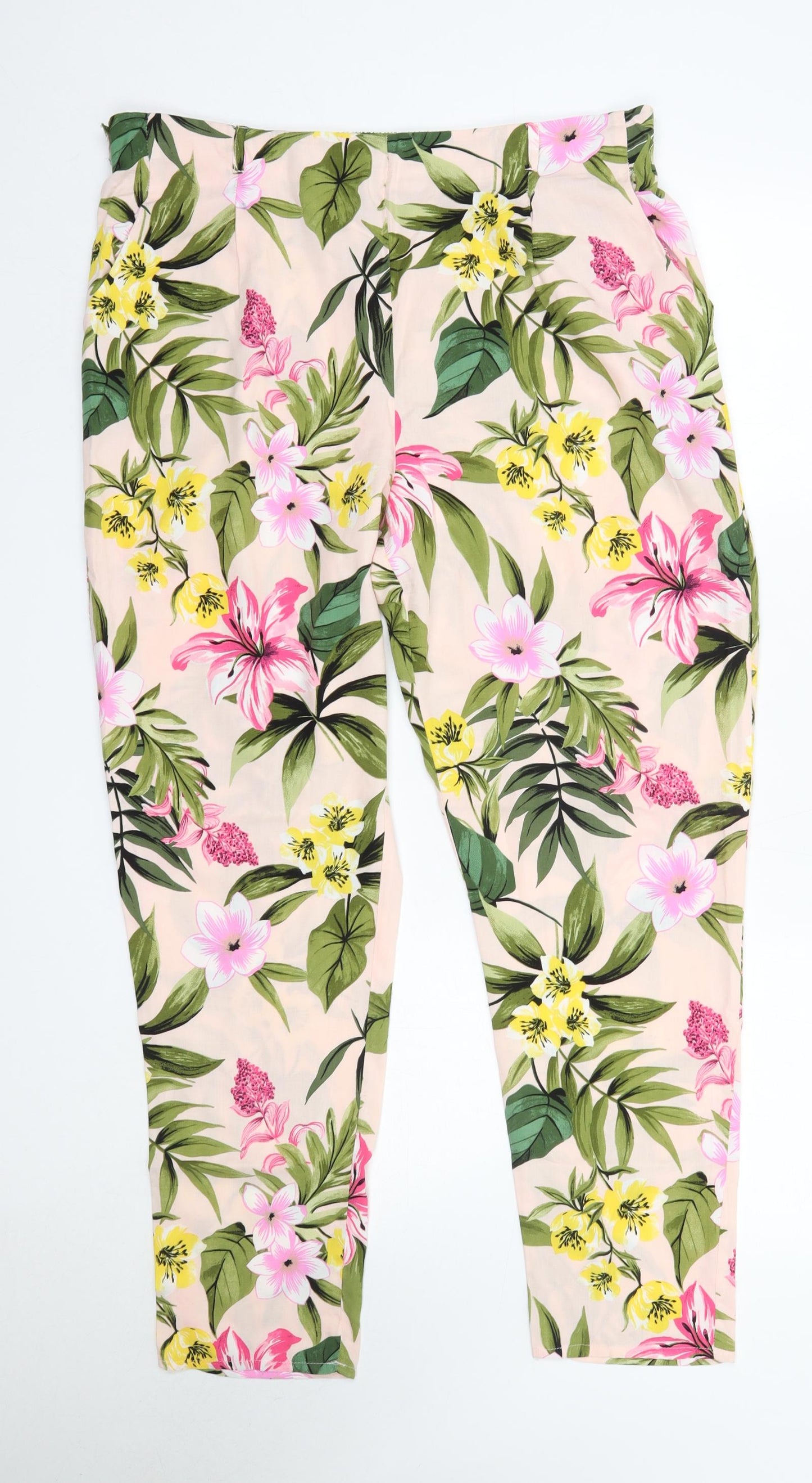 Dorothy Perkins Womens Pink Floral Viscose Trousers  Size 14 L28 in Regular