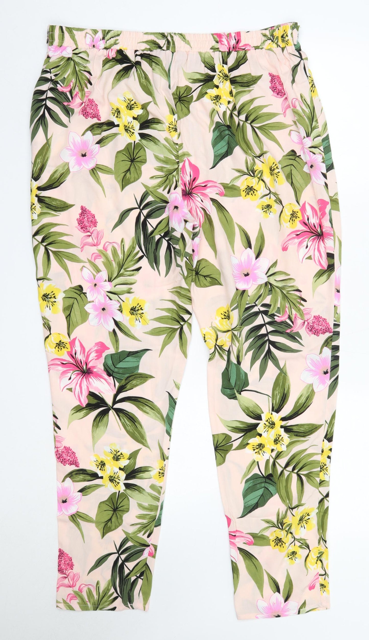 Dorothy Perkins Womens Pink Floral Viscose Trousers  Size 14 L28 in Regular
