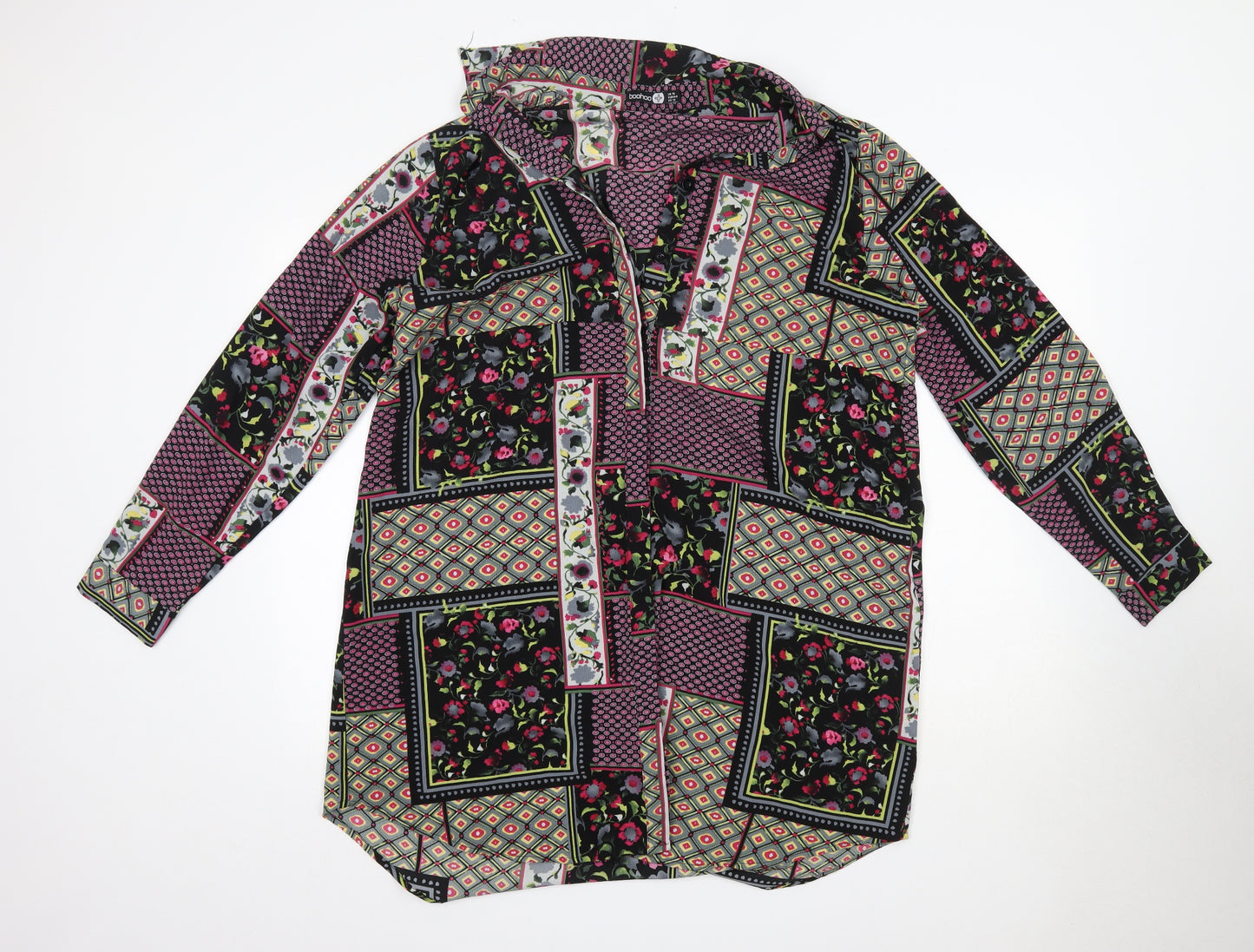 Boohoo Womens Multicoloured  Polyester Basic Blouse Size 16 Collared