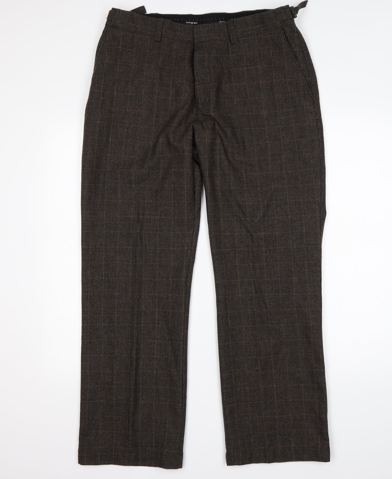 M&S Mens Brown Check Wool Trousers  Size 36 L29 in Regular