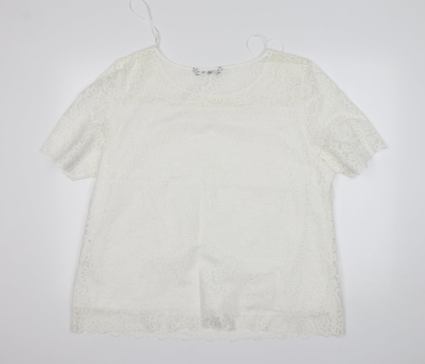 Bonmarché Womens White Floral Nylon Basic Blouse Size 22 Round Neck