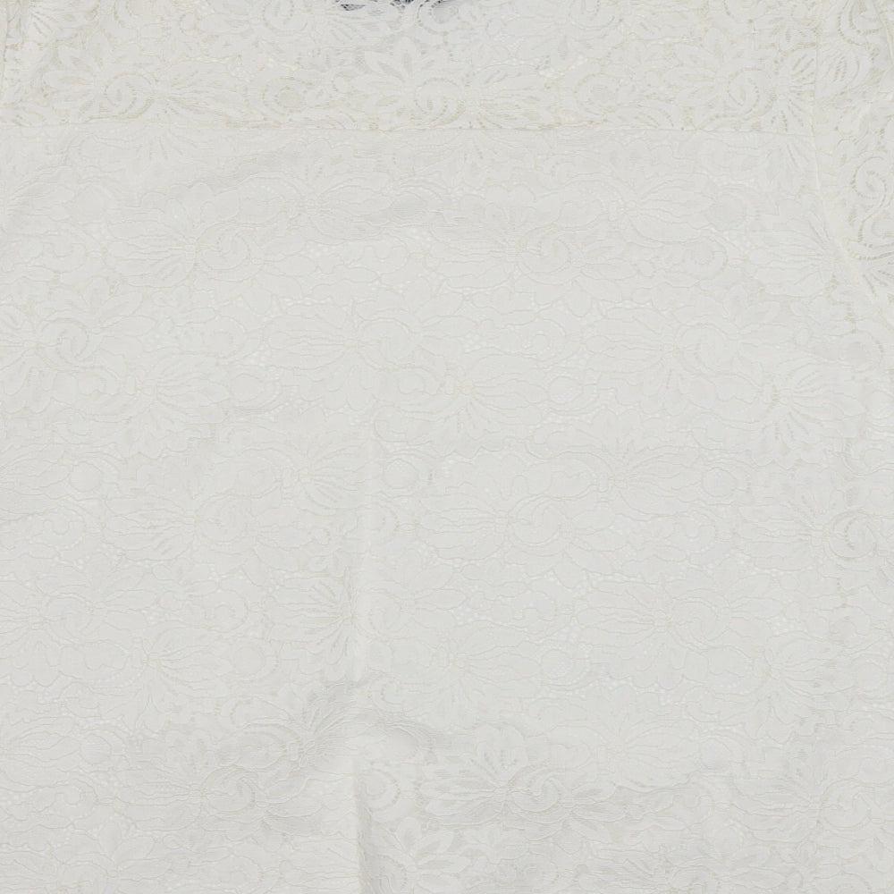 Bonmarché Womens White Floral Nylon Basic Blouse Size 22 Round Neck