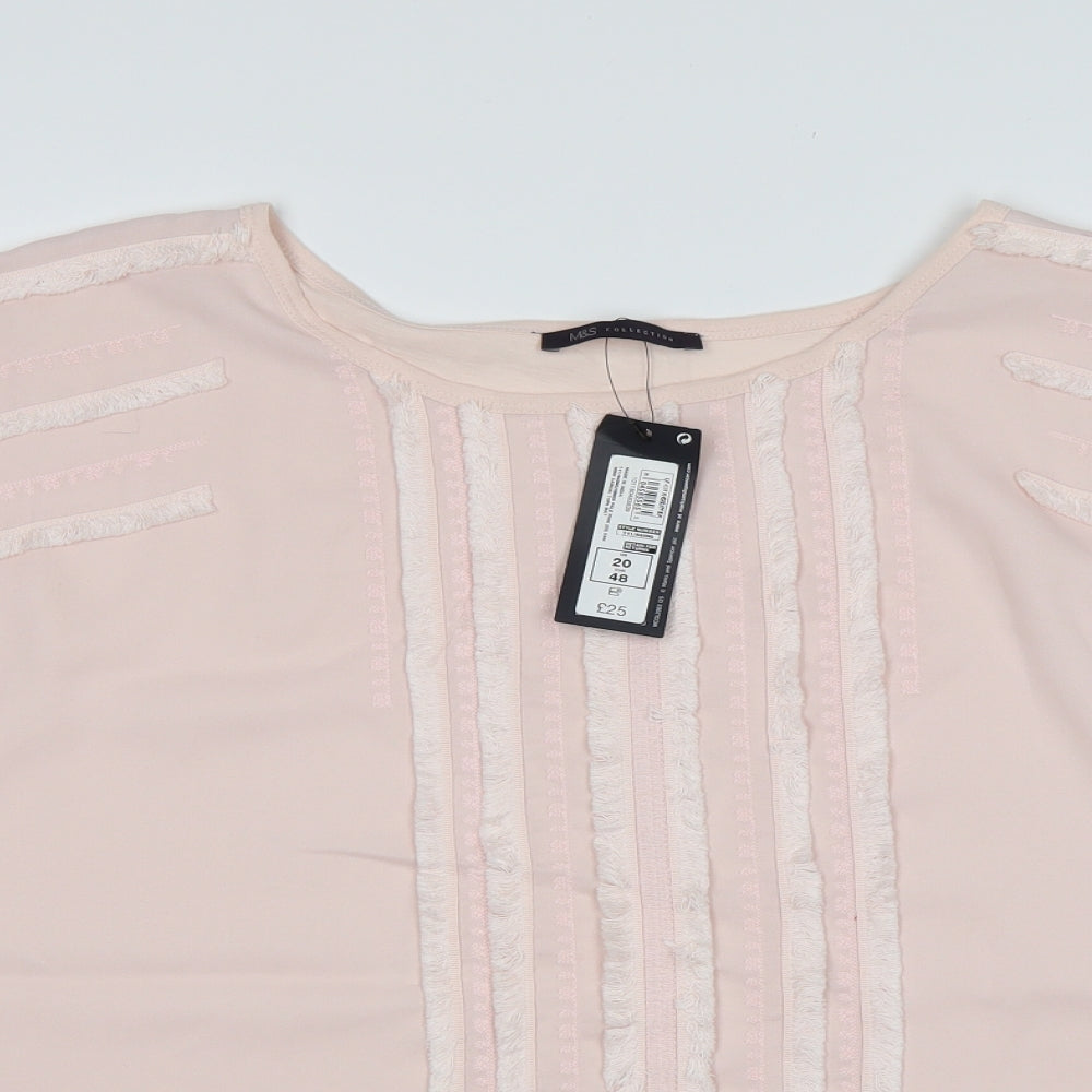 M&S Womens Pink  Cotton Basic Blouse Size 20 Round Neck