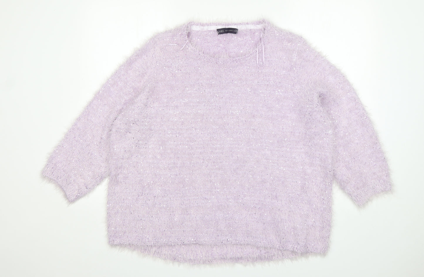 M&S Womens Pink Round Neck  Polyester Pullover Jumper Size 20