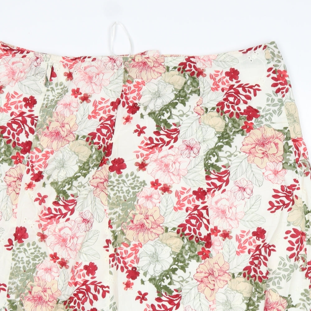 M&S Womens Multicoloured Floral Cotton A-Line Skirt Size 20