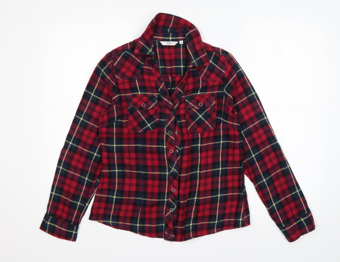 New Look Womens Multicoloured Plaid Cotton Basic Button-Up Size 12 Collared