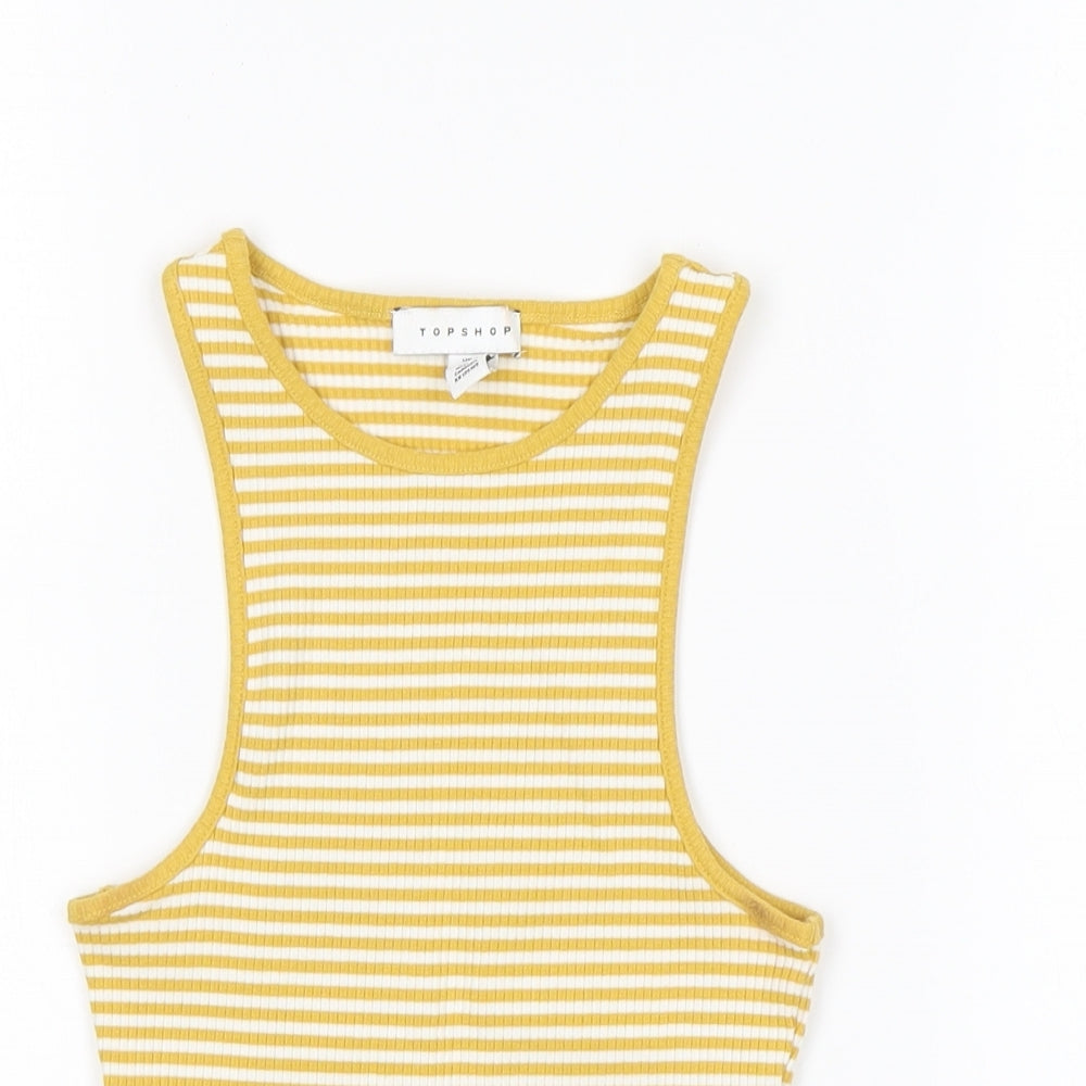 Topshop Womens Multicoloured Striped Cotton Basic Tank Size 8 Round Neck