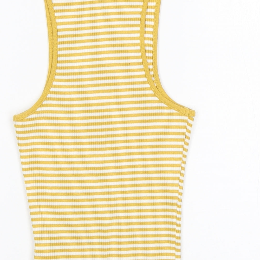 Topshop Womens Multicoloured Striped Cotton Basic Tank Size 8 Round Neck
