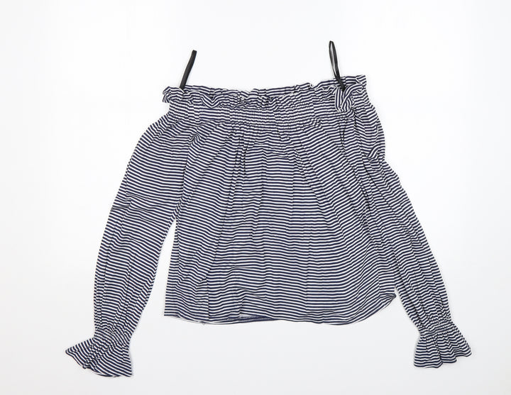 Atmosphere Womens Multicoloured Striped Viscose Basic T-Shirt Size 6 Boat Neck