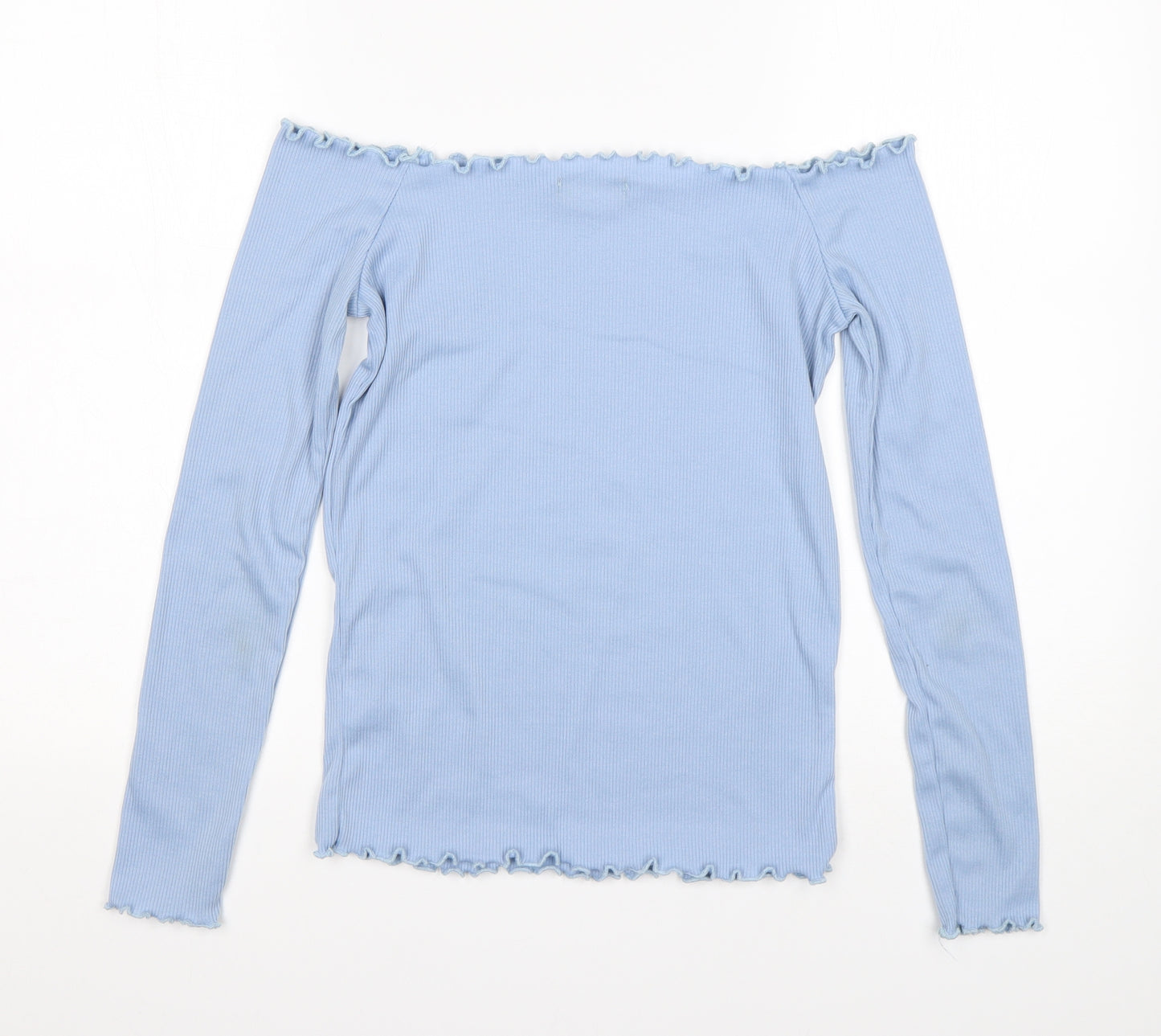 PRETTYLITTLETHING Womens Blue  Polyester Basic T-Shirt Size 8 Off the Shoulder