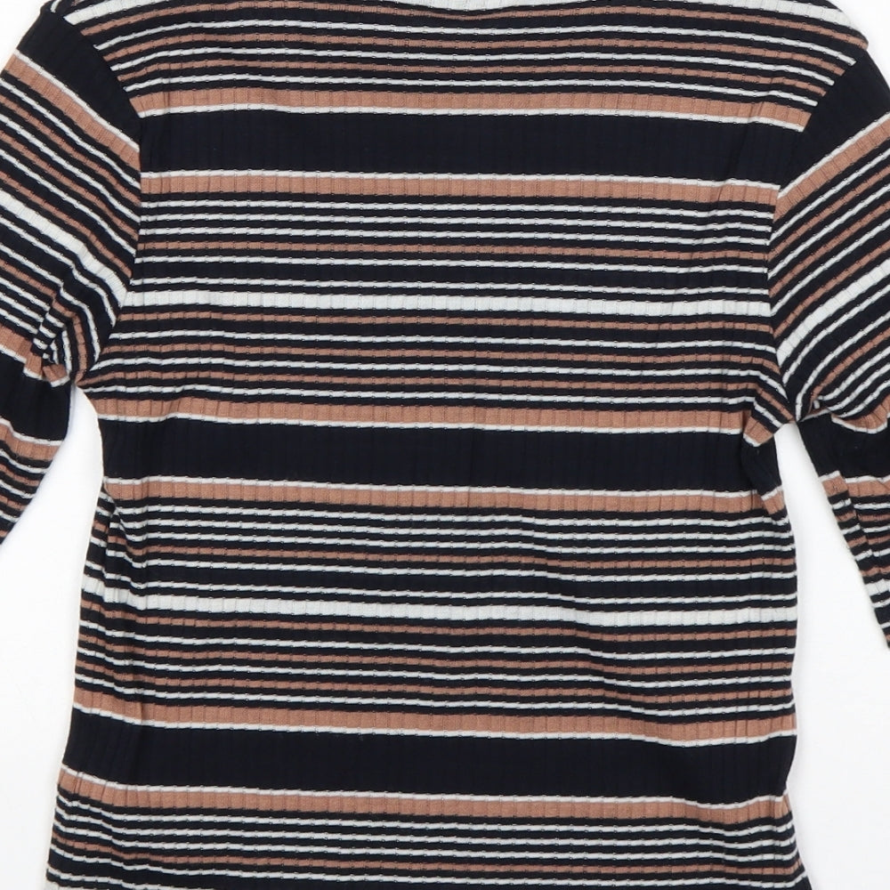 Topshop Womens Multicoloured Striped Polyester Basic T-Shirt Size 8 Round Neck