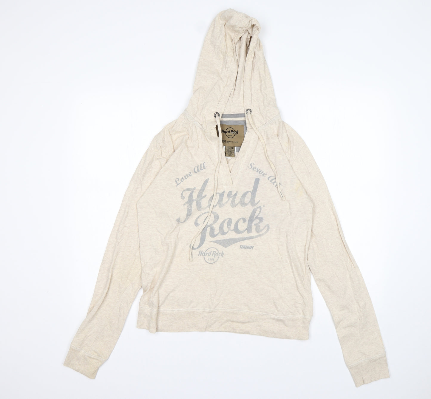 Hard Rock Cafe Womens Beige  Cotton Pullover Hoodie Size M