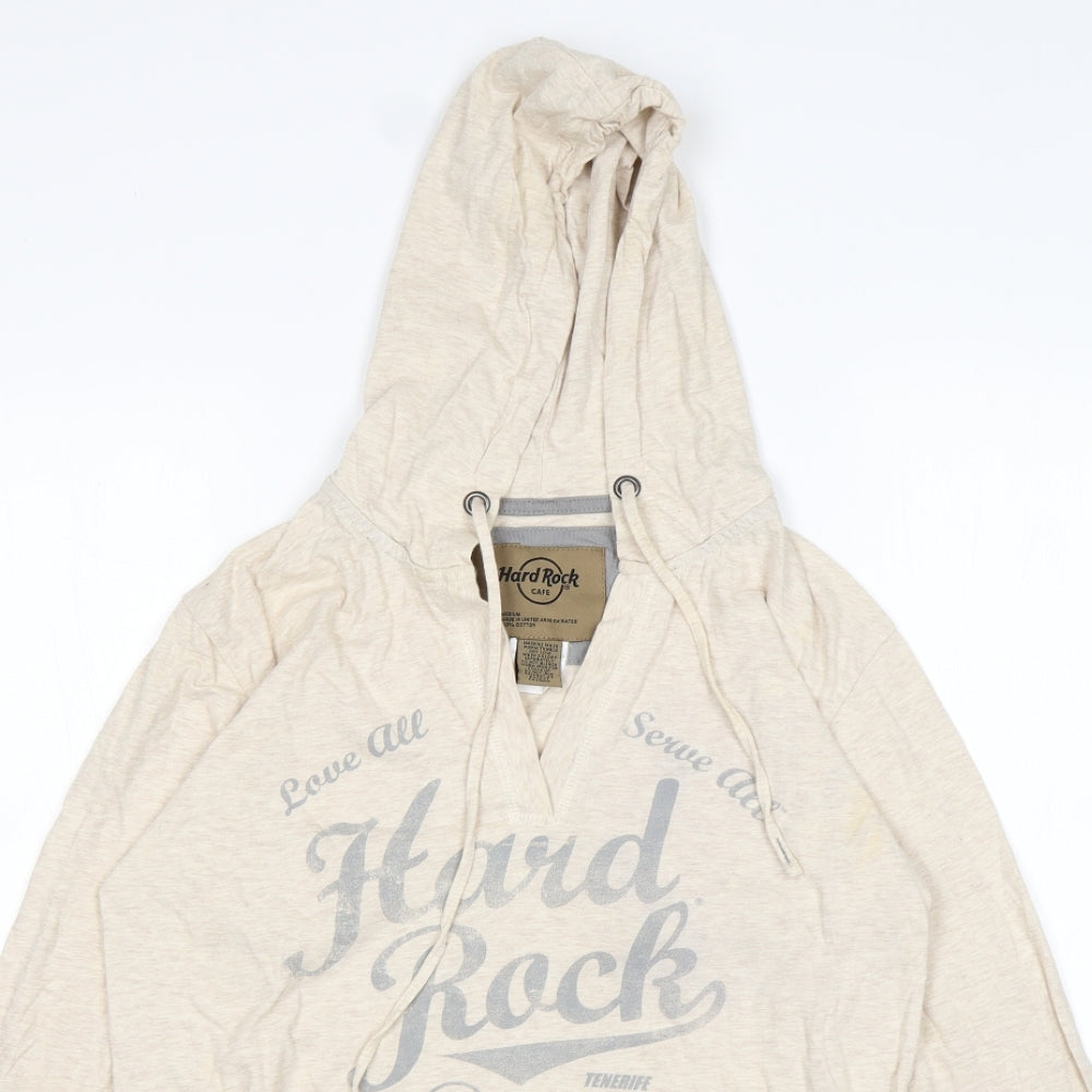 Hard Rock Cafe Womens Beige  Cotton Pullover Hoodie Size M