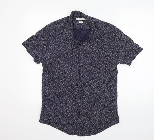 Front view of Topman men’s multicoloured floral cotton button-up, size M, collared