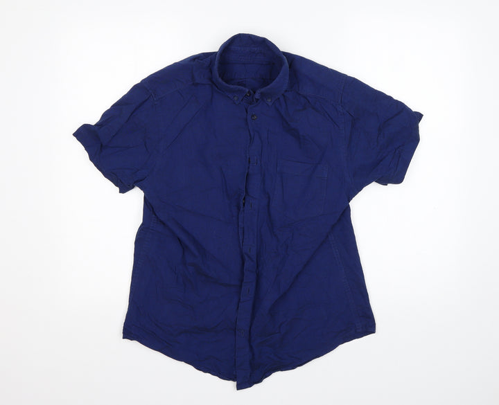 Primark Mens Blue Cotton Button-Up Size M Collared