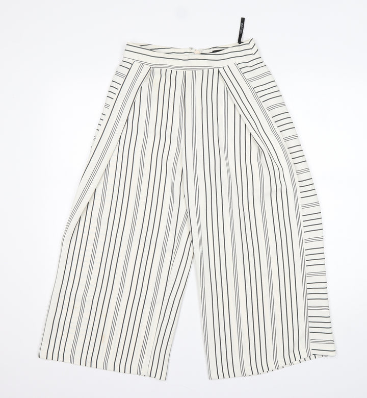Topshop Womens Multicoloured Striped Polyester Cropped Trousers Size 6 L22 in Regular