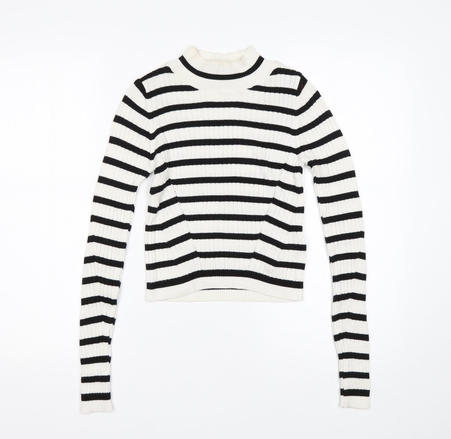 Topshop Womens Multicoloured Mock Neck Striped Viscose Pullover Jumper Size 8