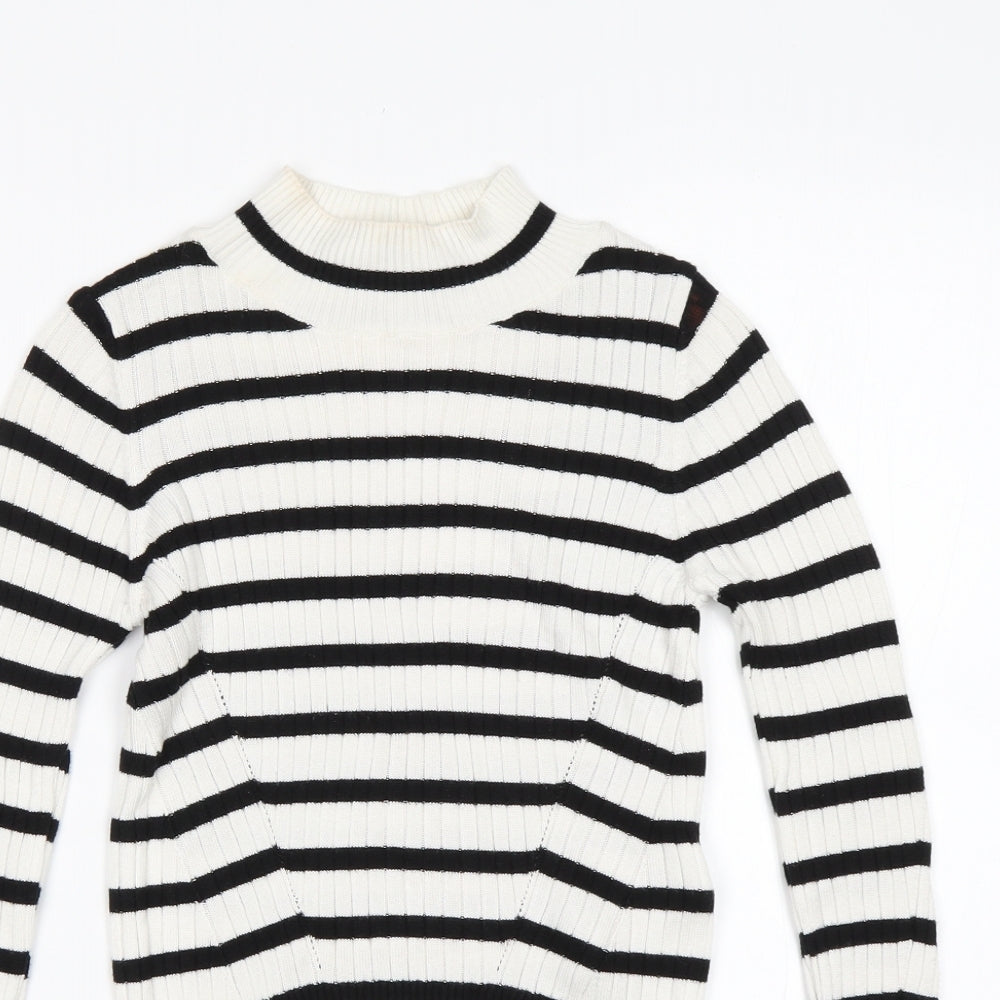 Topshop Womens Multicoloured Mock Neck Striped Viscose Pullover Jumper Size 8