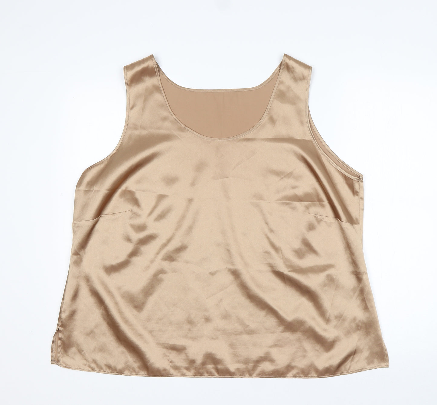 M&S Womens Gold  Polyester Basic Blouse Size 22 Round Neck