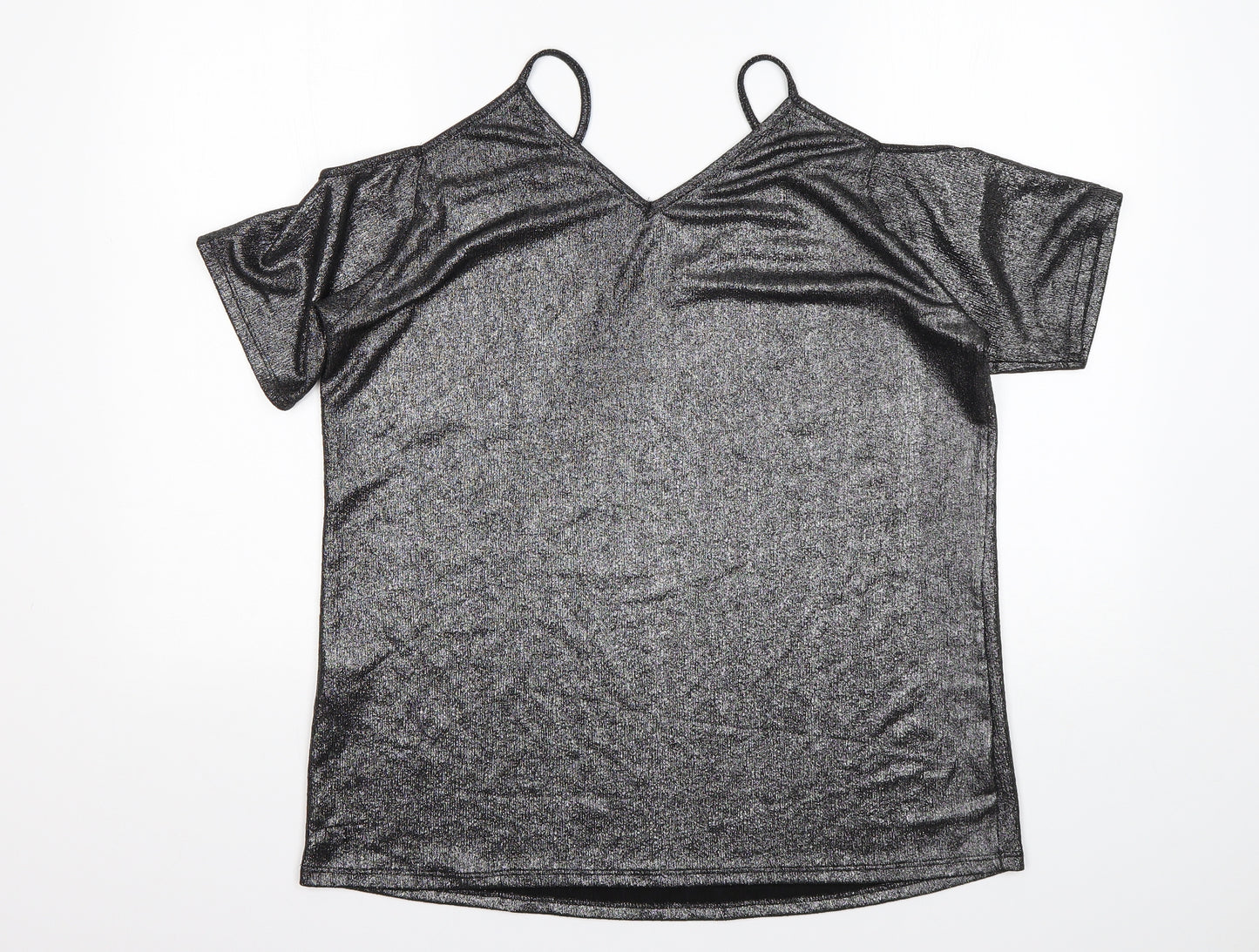 Papaya Womens Silver  Polyester Basic Blouse Size 12 V-Neck