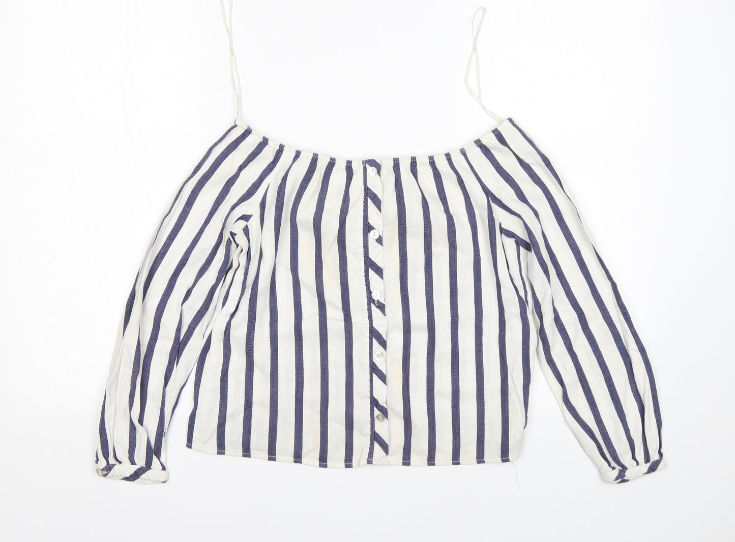 Miss Selfridge Womens Multicoloured Striped Cotton Basic T-Shirt Size 4 Off the Shoulder