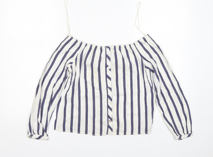 Miss Selfridge Womens Multicoloured Striped Cotton Basic T-Shirt Size 4 Off the Shoulder