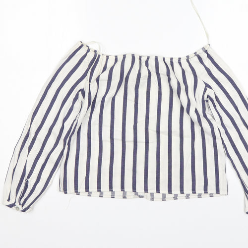 Miss Selfridge Womens Multicoloured Striped Cotton Basic T-Shirt Size 4 Off the Shoulder