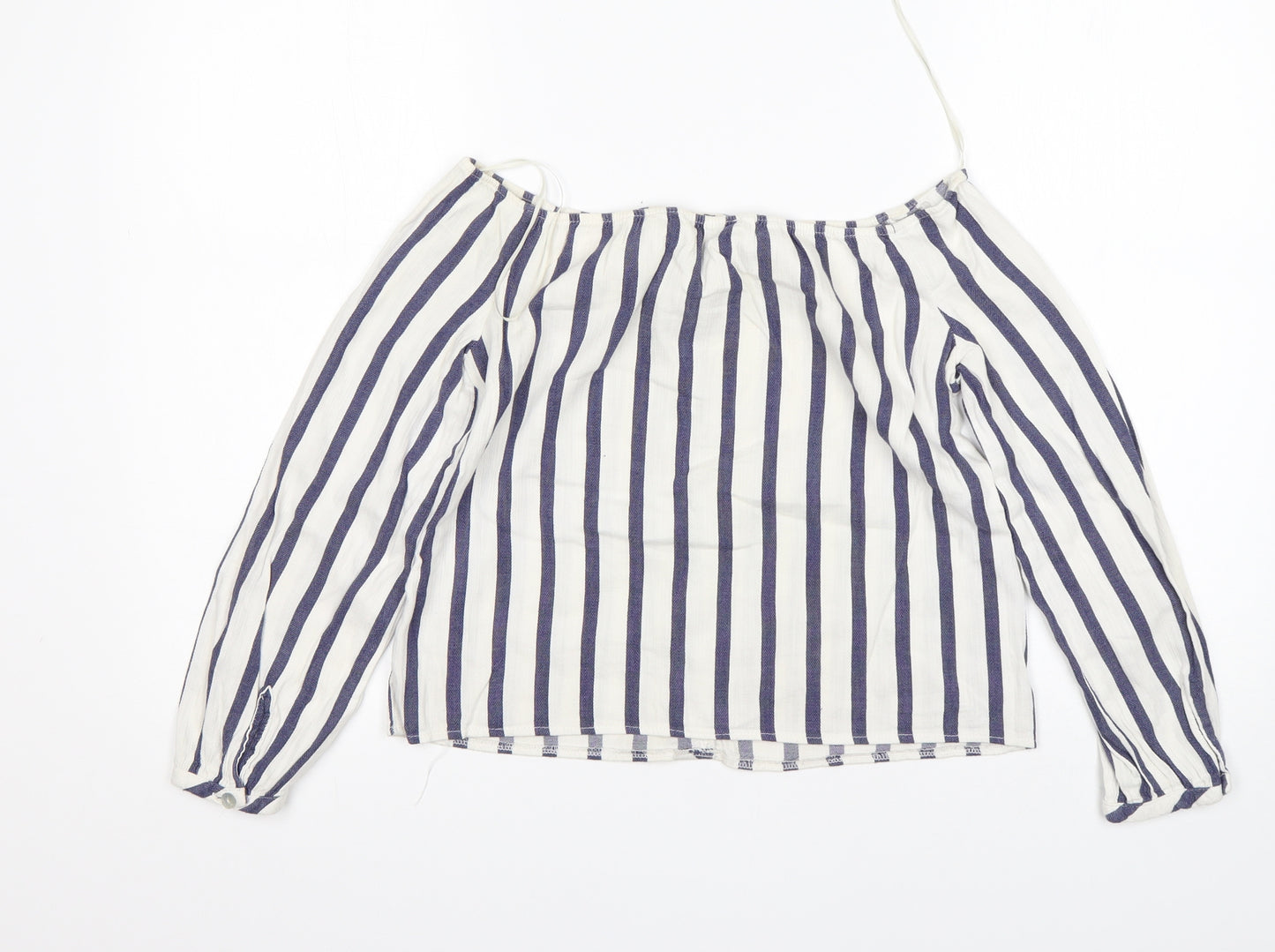 Miss Selfridge Womens Multicoloured Striped Cotton Basic T-Shirt Size 4 Off the Shoulder