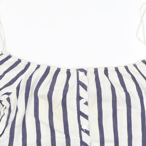Miss Selfridge Womens Multicoloured Striped Cotton Basic T-Shirt Size 4 Off the Shoulder