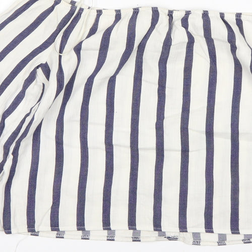 Miss Selfridge Womens Multicoloured Striped Cotton Basic T-Shirt Size 4 Off the Shoulder