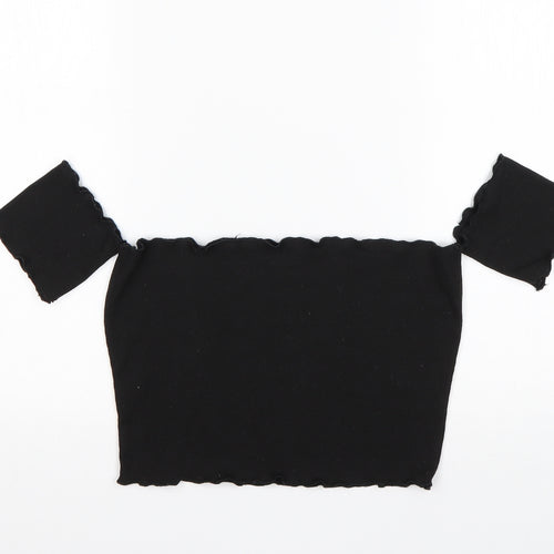 Shein  Womens Black  Cotton Cropped T-Shirt Size L Off the Shoulder