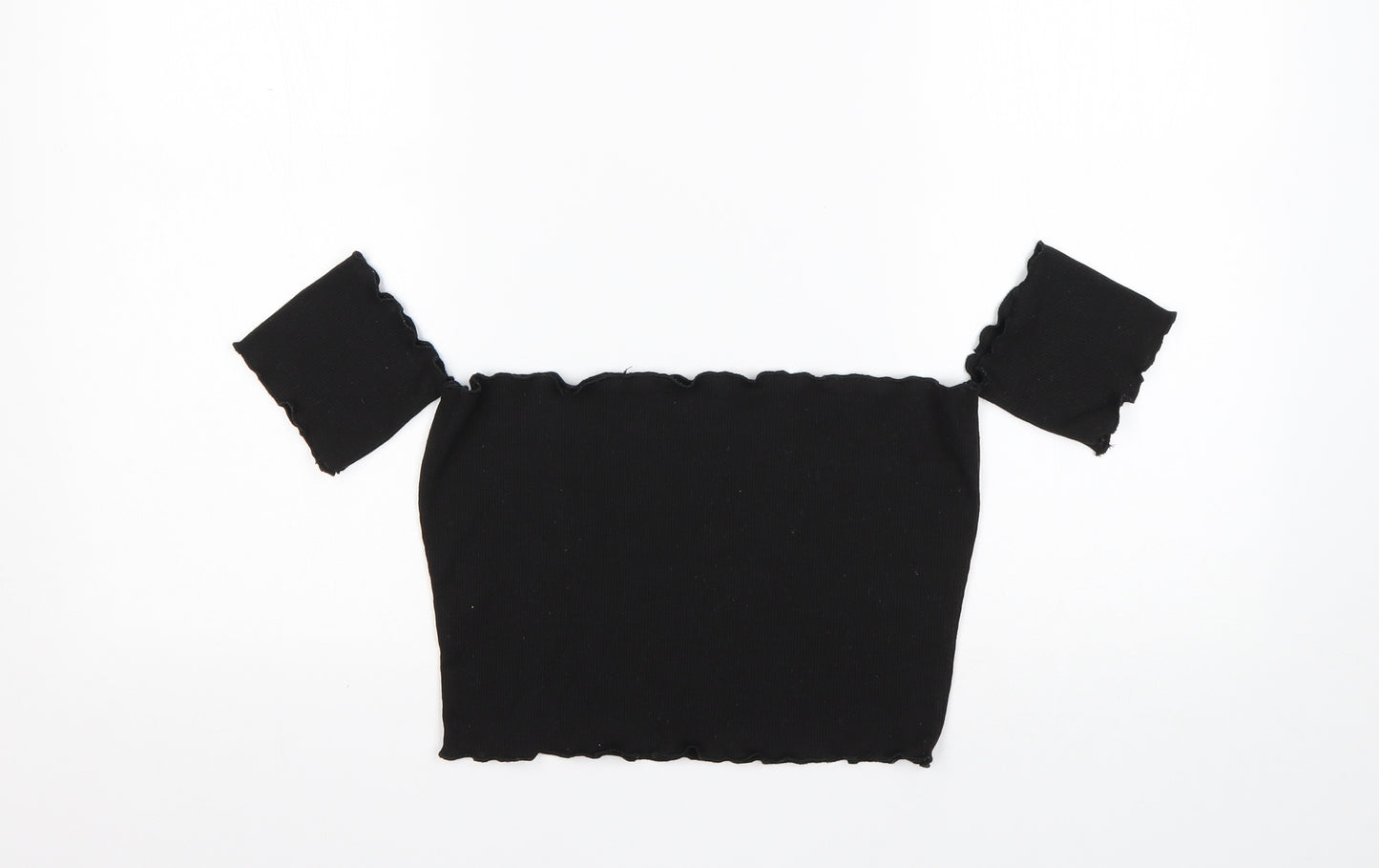 Shein  Womens Black  Cotton Cropped T-Shirt Size L Off the Shoulder