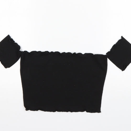 Shein  Womens Black  Cotton Cropped T-Shirt Size L Off the Shoulder