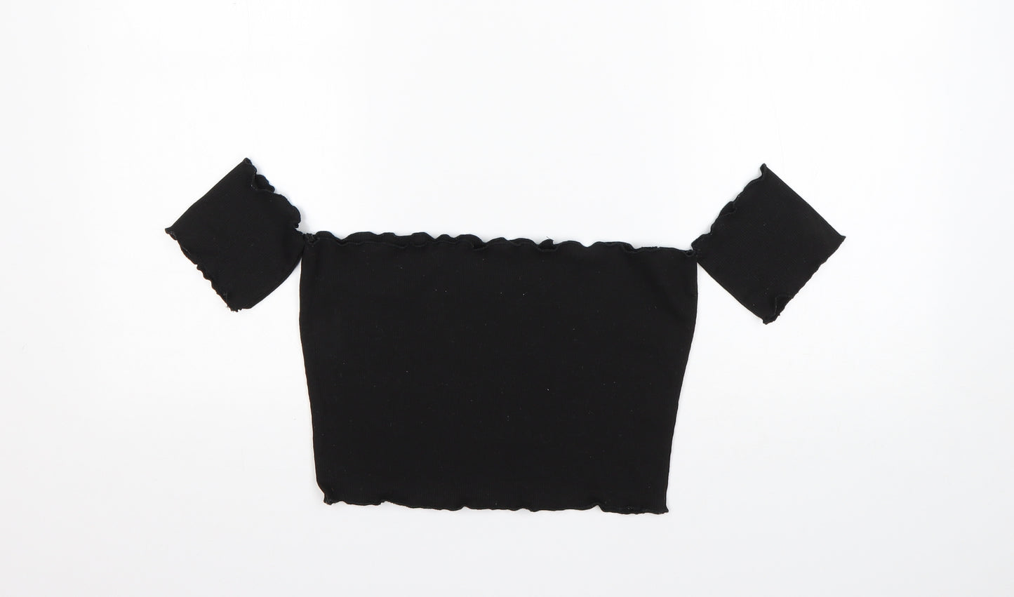Shein  Womens Black  Cotton Cropped T-Shirt Size L Off the Shoulder