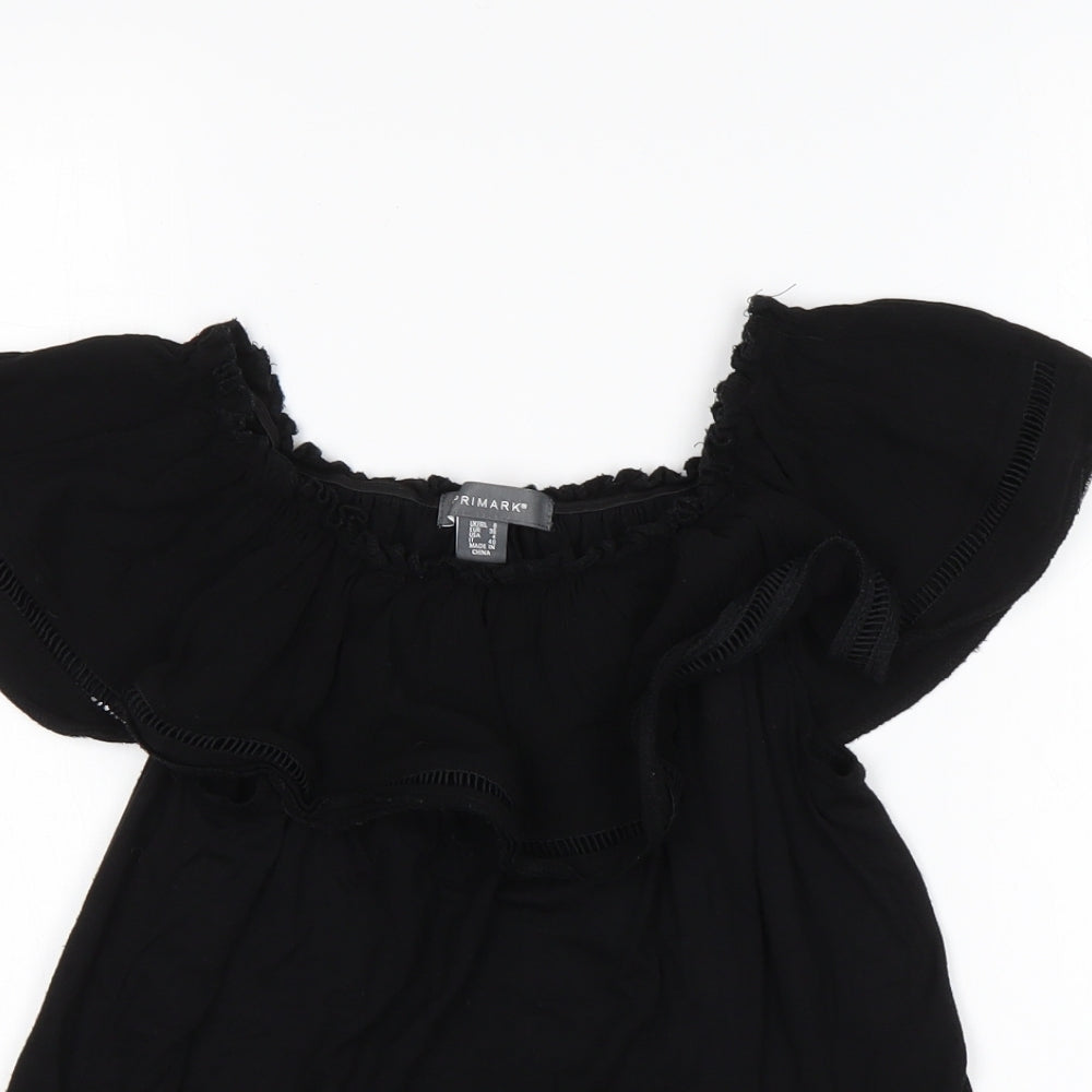 Primark Womens Black  Viscose Basic T-Shirt Size 8 Off the Shoulder