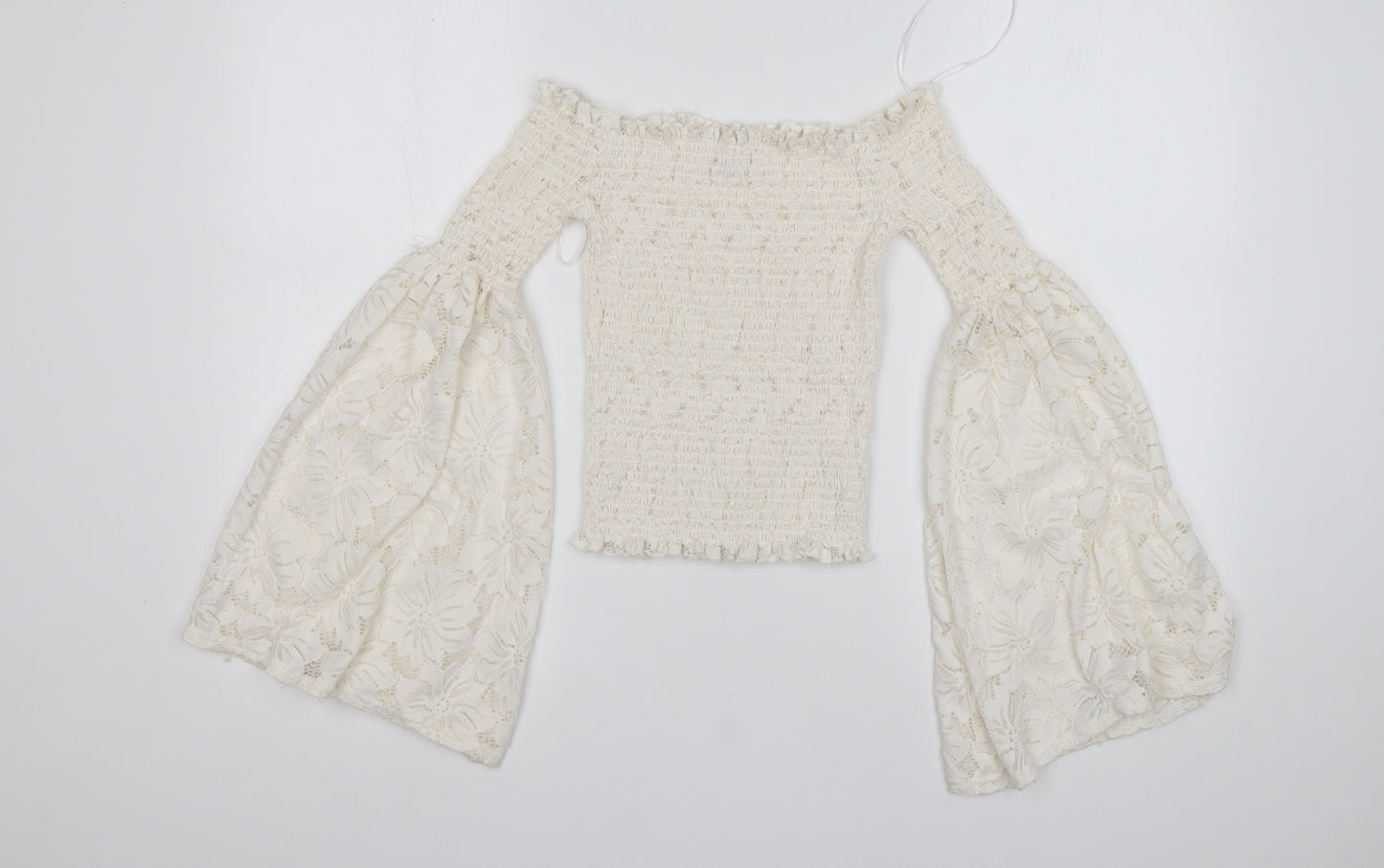 River Island Womens White  Nylon Basic Blouse Size 8 Off the Shoulder