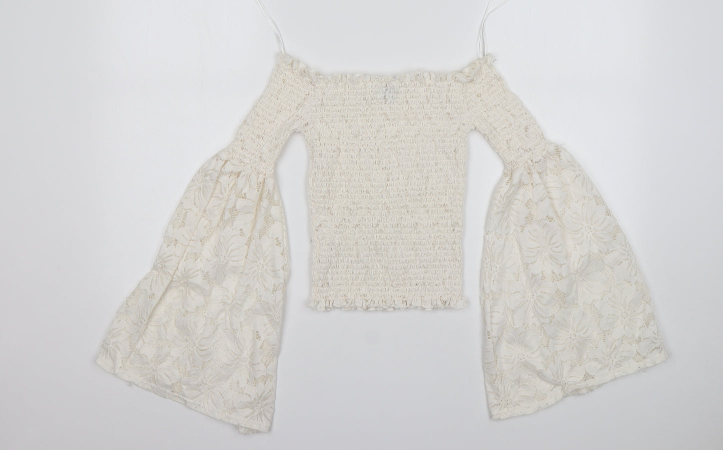 River Island Womens White  Nylon Basic Blouse Size 8 Off the Shoulder