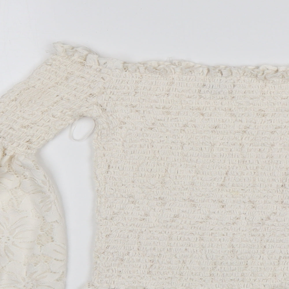 River Island Womens White  Nylon Basic Blouse Size 8 Off the Shoulder