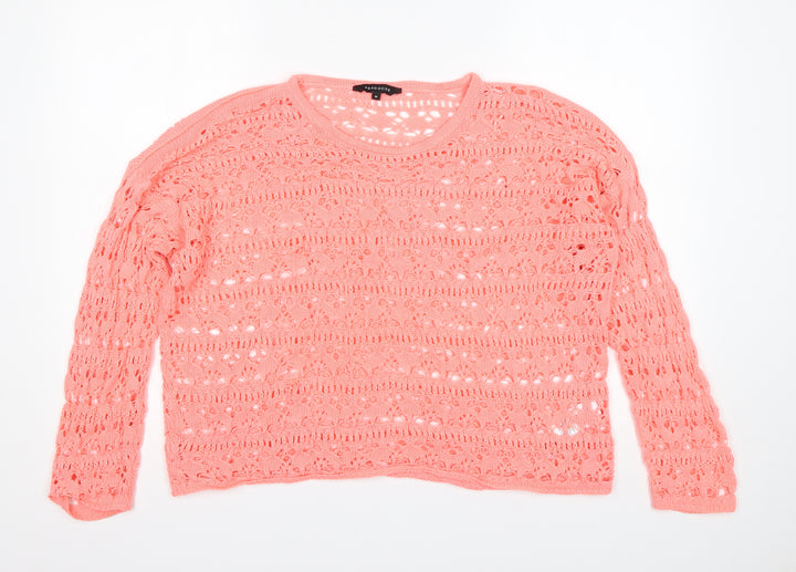 Peacocks Womens Pink Round Neck Acrylic Pullover Jumper Size M