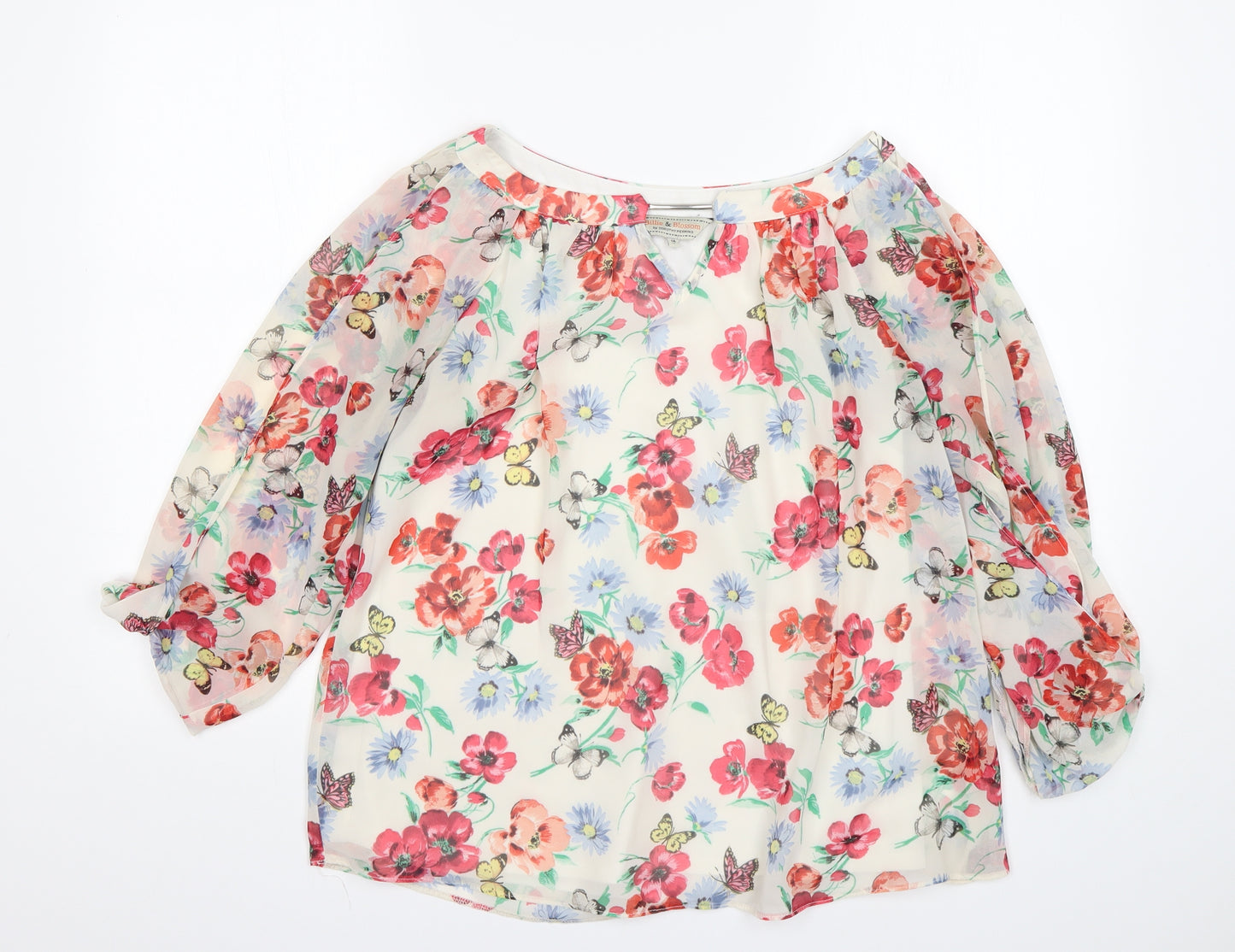 Billie & Blossom Womens Multicoloured Floral Polyester Basic Blouse Size 14 V-Neck