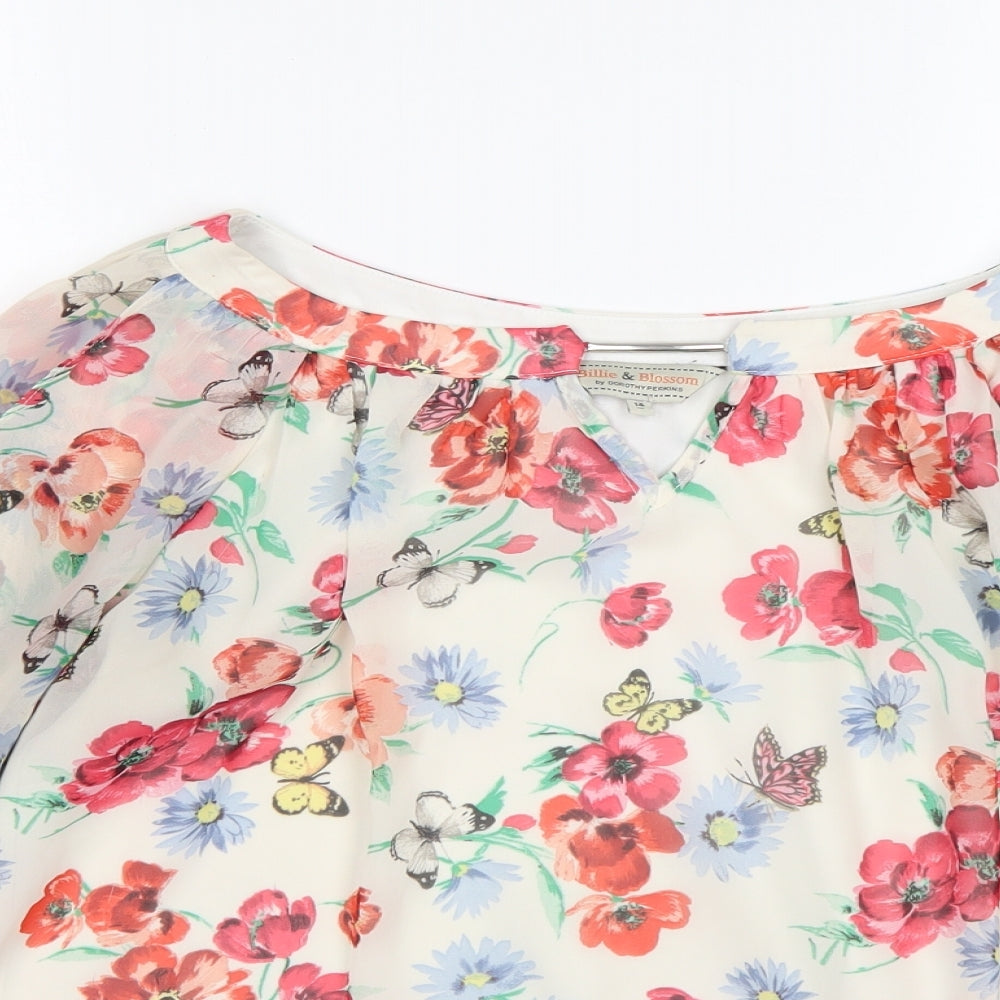 Billie & Blossom Womens Multicoloured Floral Polyester Basic Blouse Size 14 V-Neck