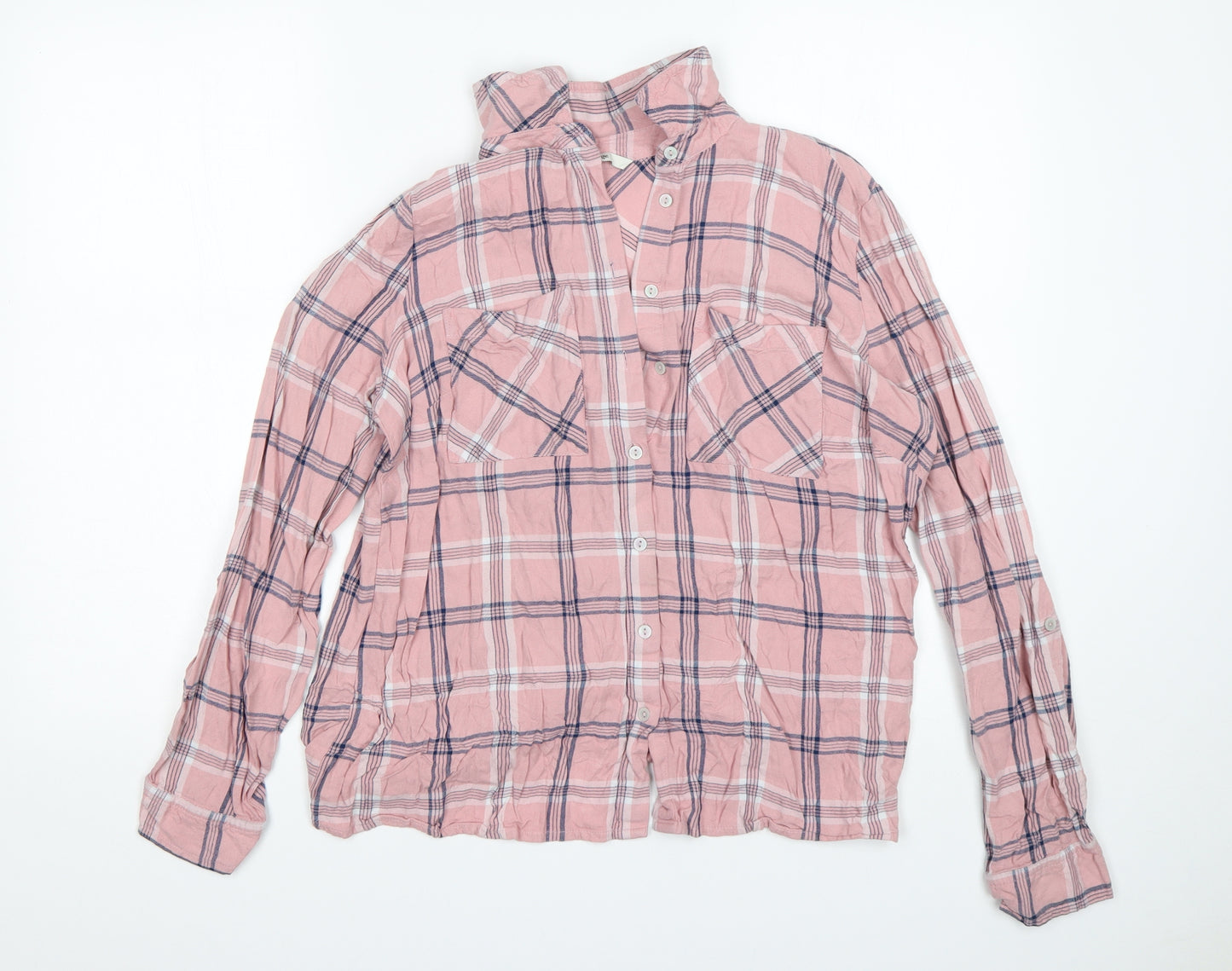 George Womens Multicoloured Plaid Viscose Basic Button-Up Size 12 Collared