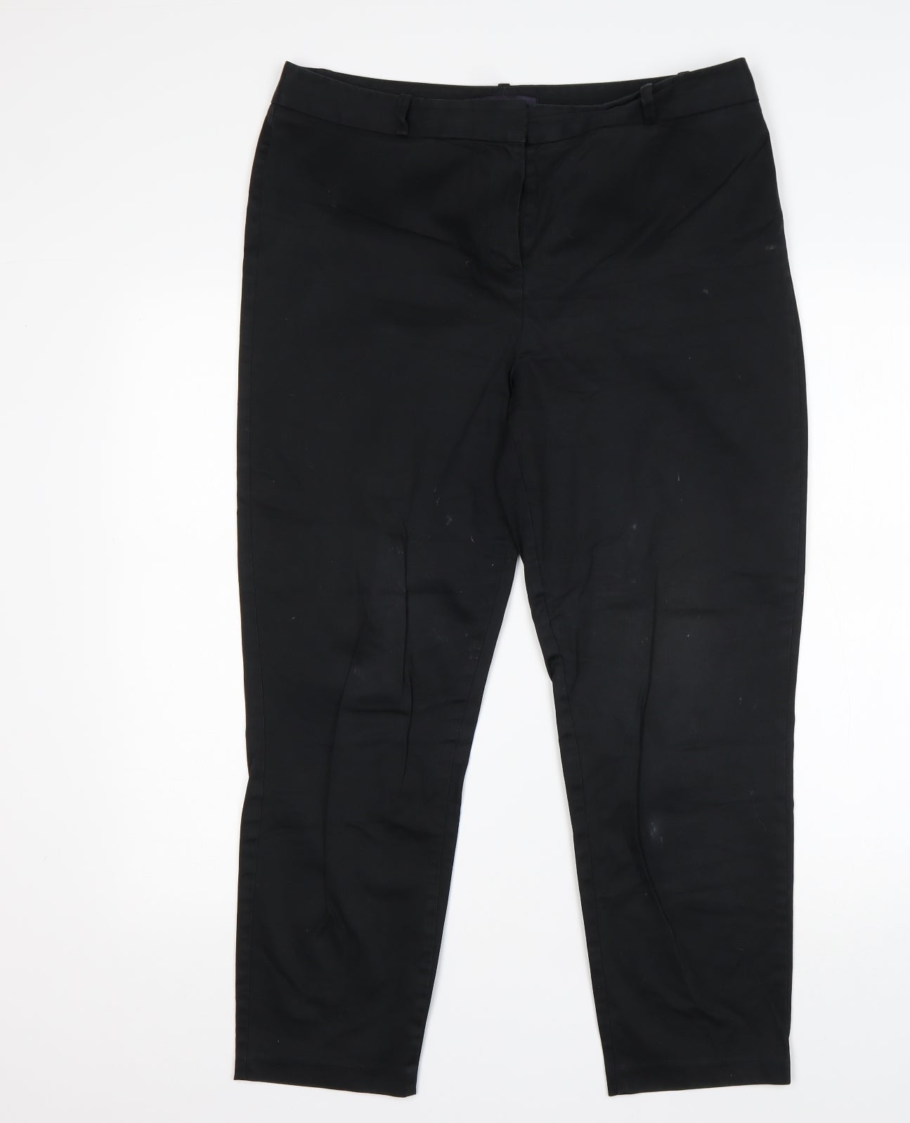 M&S Womens Black  Cotton Chino Trousers Size 14 L25 in Regular