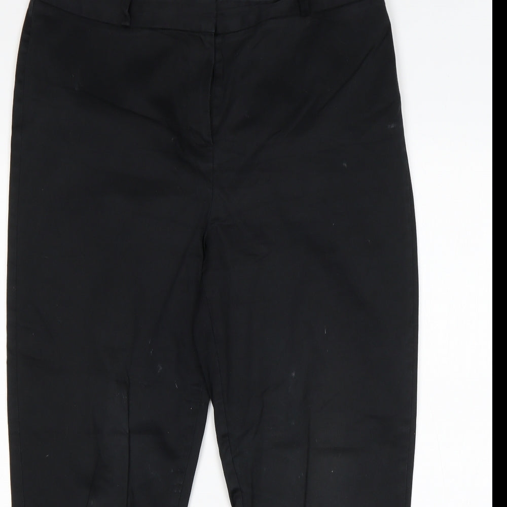 M&S Womens Black  Cotton Chino Trousers Size 14 L25 in Regular
